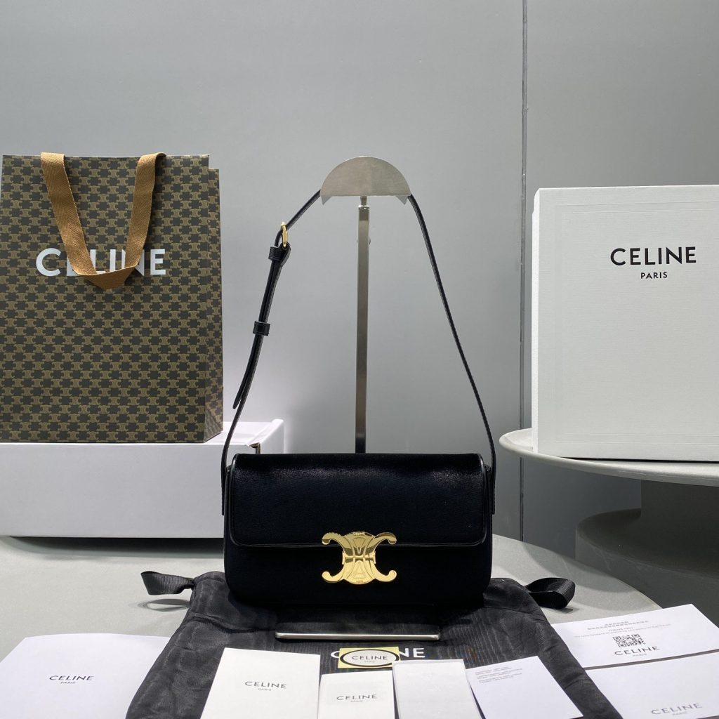 Celine Triomphe Shoulder Bag Black For Women 8in/20cm