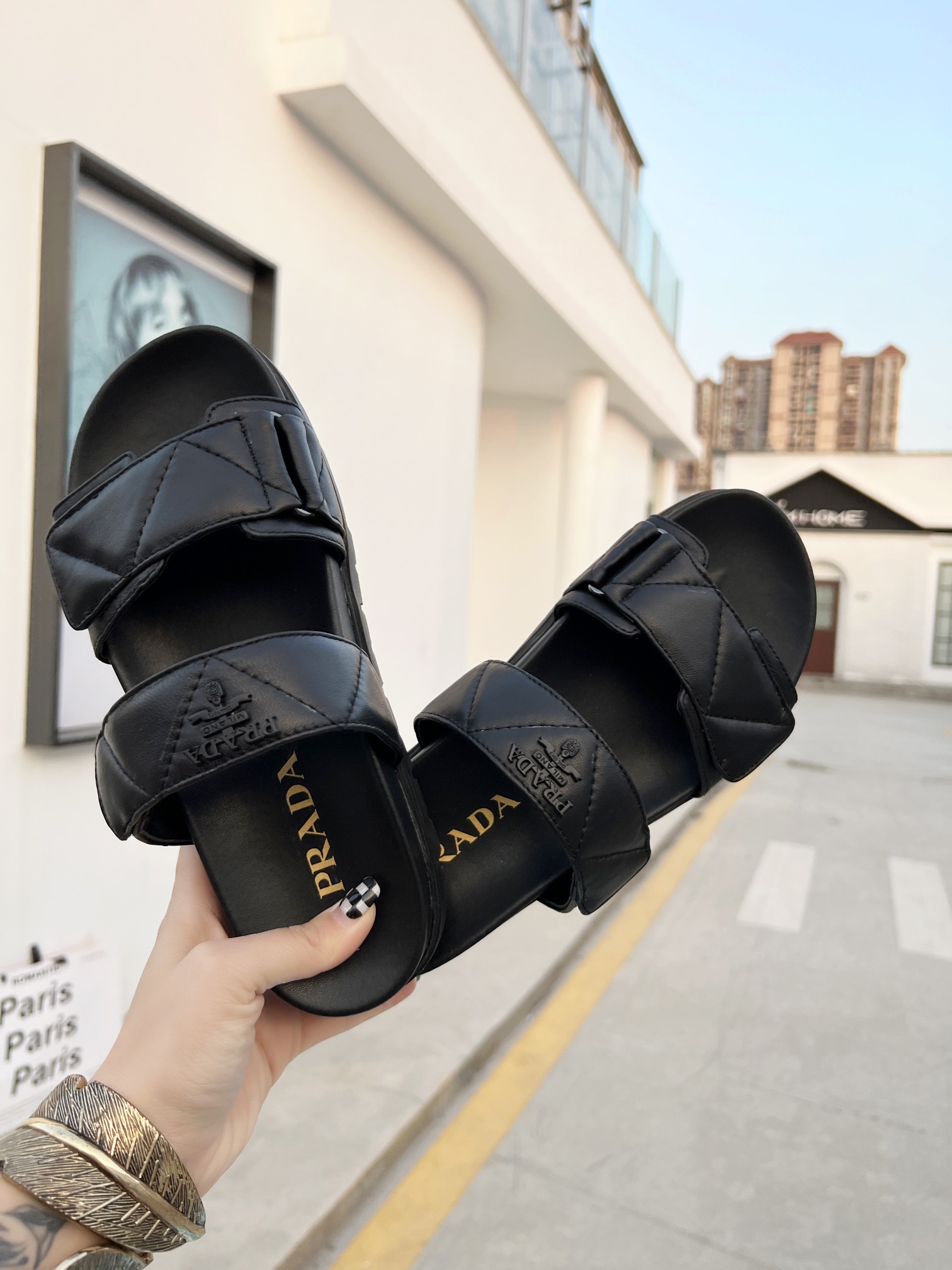 Prada Padded Nappa Slides Black For Women 0.8in/20mm PRD