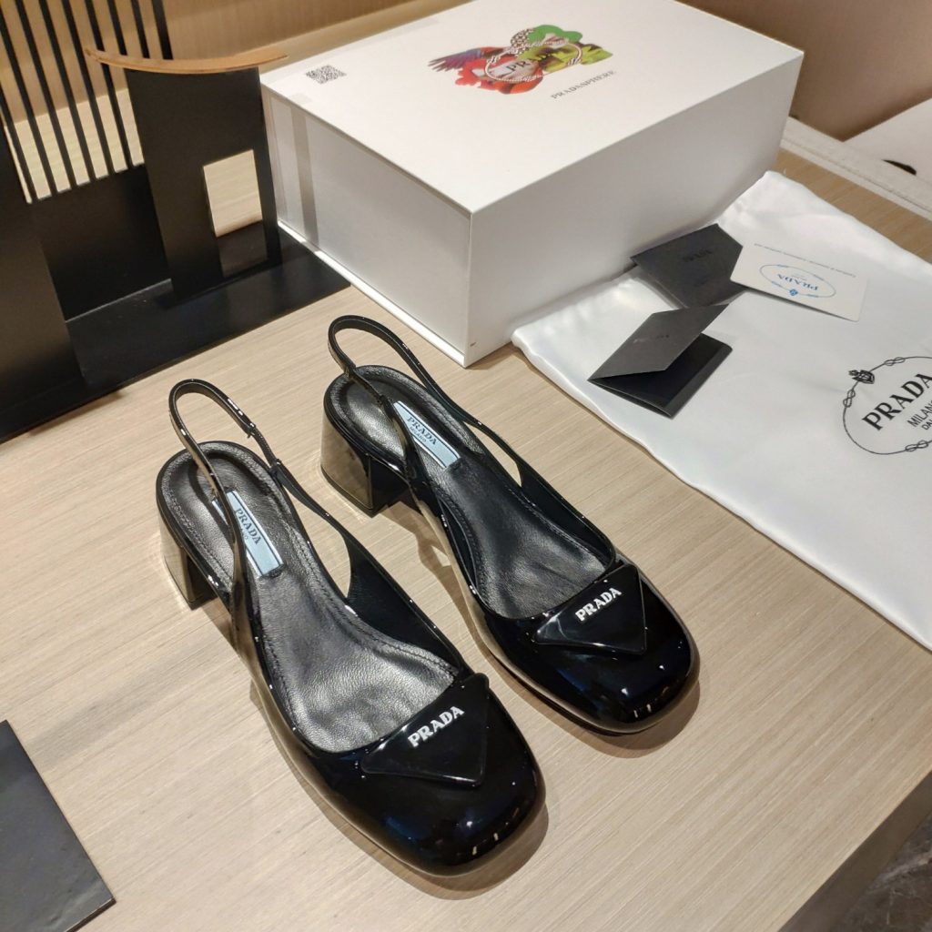 Prada Patent Sling-Back Pumps Black For Women 1.8in/45mm PRD 1I767M_069_F0002_F_090