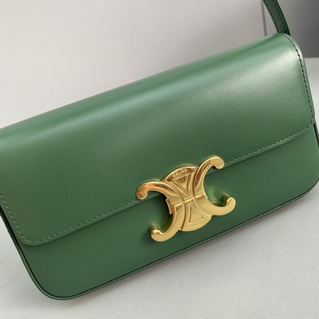 Celine Triomphe Shoulder Bag Green For Women 8in/20cm