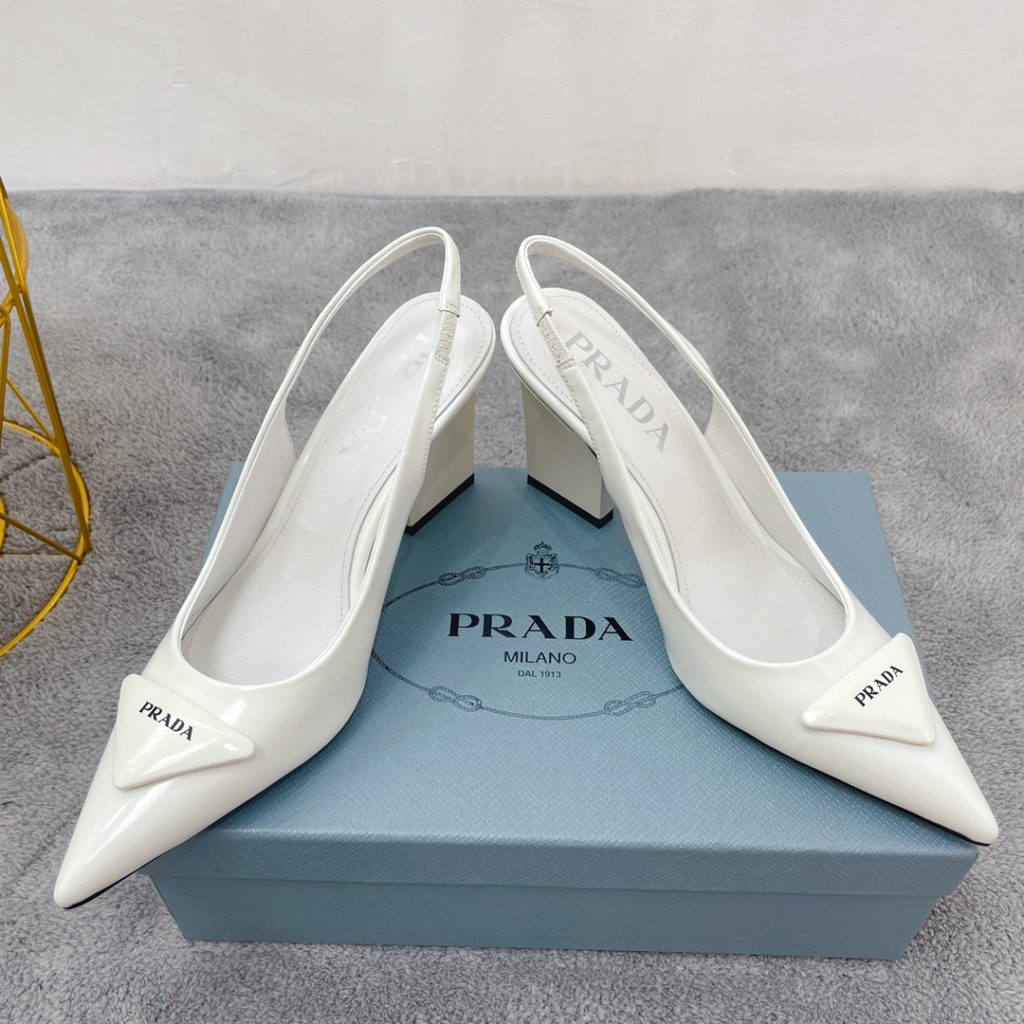 Prada Patent Sling-Back Pumps White For Women 3.5in/90mm PRD