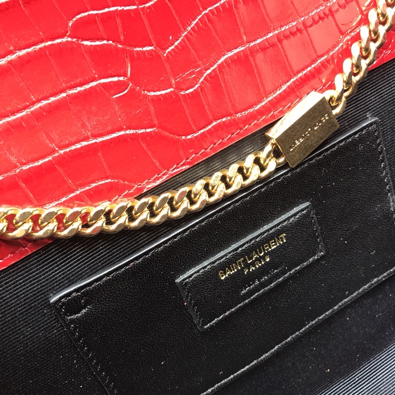 Saint Laurent Kate Medium Chain Bag With Tassel In Embossed Crocodile Red For Women 9.4in/24cm YSL