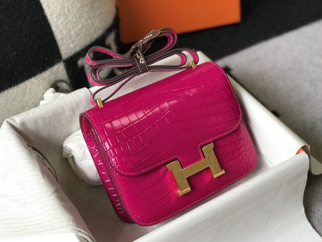 Hermes Mini Constance Bag Pink For Women Gold Color Hardware 7.1in/18cm