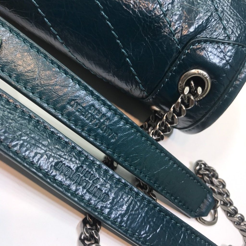 Saint Laurent Niki Baby Chain Bag In Crinkled Vintage Dark Green For Women 8.2in/21cm YSL