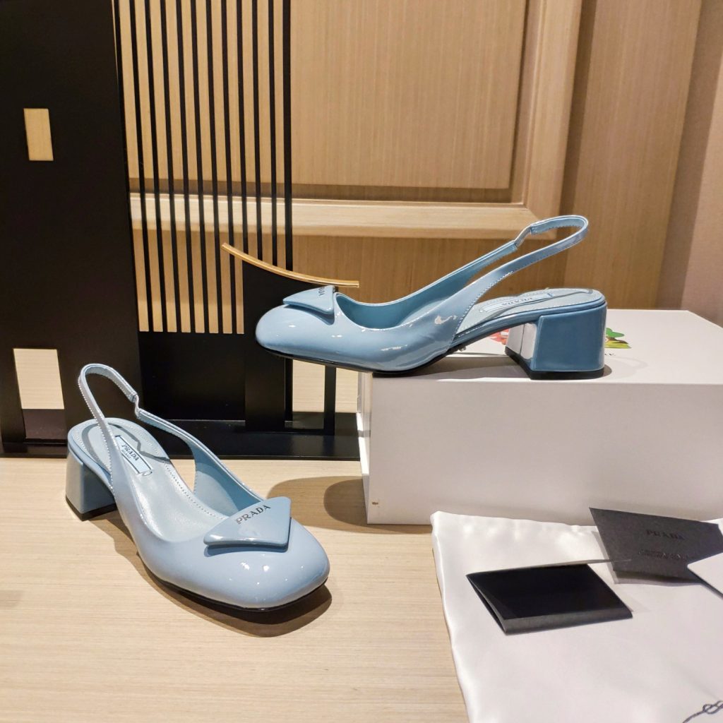 Prada Patent Sling-Back Pumps Blue For Women 1.8in/45mm PRD