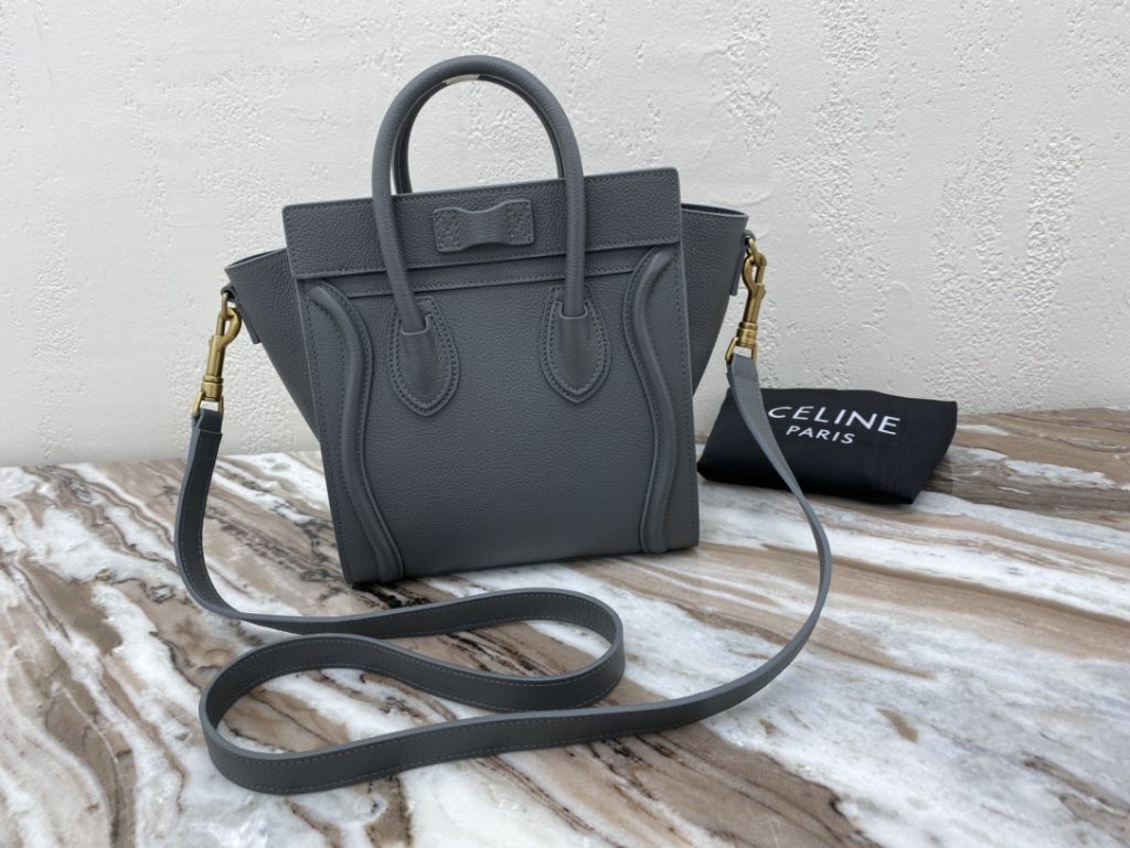 Celine Nano Luggage Bag In Drummed Grey For Women 8in/20cm 189243AQL.10KL