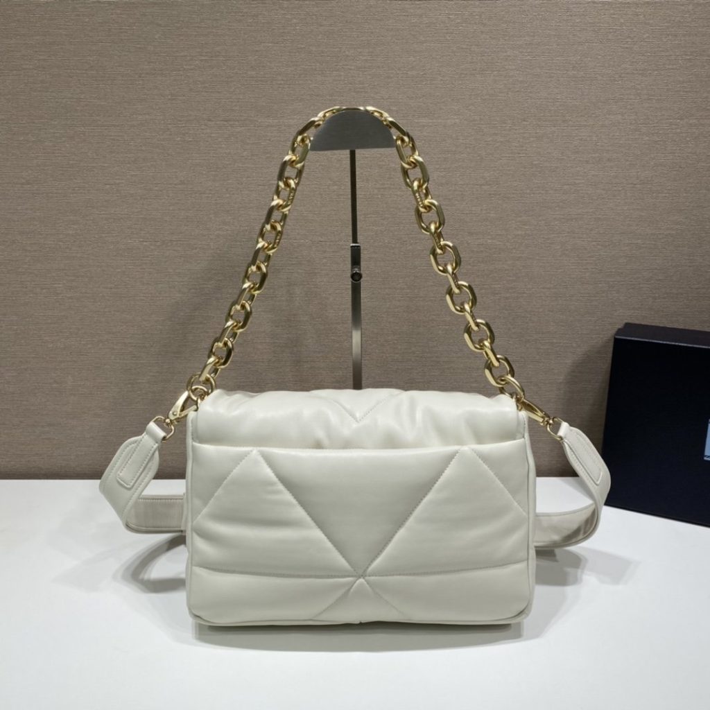 Prada System Nappa Patchwork Shoulder Bag White For Women, Women’s Bags 7.5in/19cm