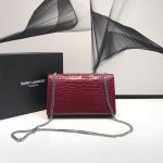 Saint Laurent Kate Medium Chain Bag With Tassel In Embossed Crocodile Burgundy For Women 9.4in/24cm YSL