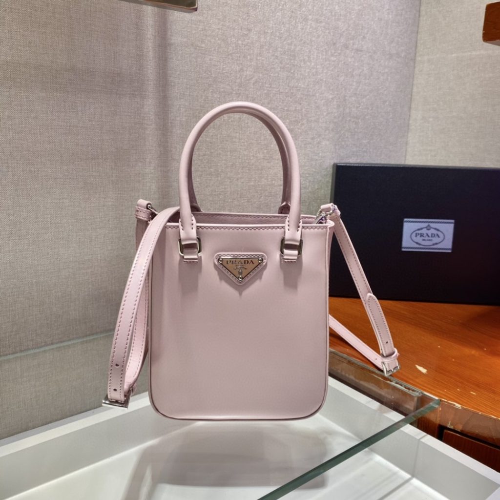 Prada Small Brushed Tote Pink For Women, Women’s Bags 6.9in/18cm 1BA331_ZO6_F0E18_V_OOO