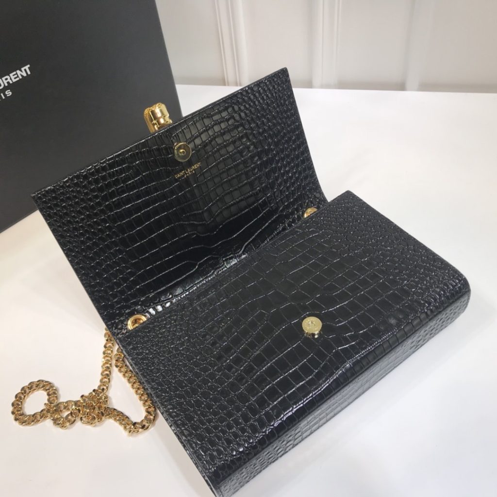 Saint Laurent Kate Medium Chain Bag With Tassel In Embossed Crocodile Black For Women 9.4in/24cm YSL 354119DND0J1000