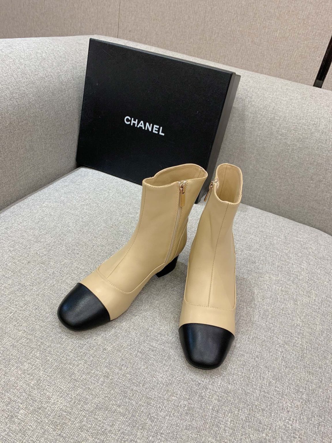 Chanel Women’s Ankle Boots Beige For Women 2.2in/5.5cm