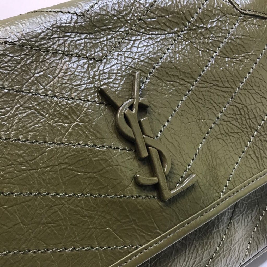 Saint Laurent Niki Medium Chain Bag In Crinkled Vintage Green For Women 11in/28cm YSL 6331581YG041229