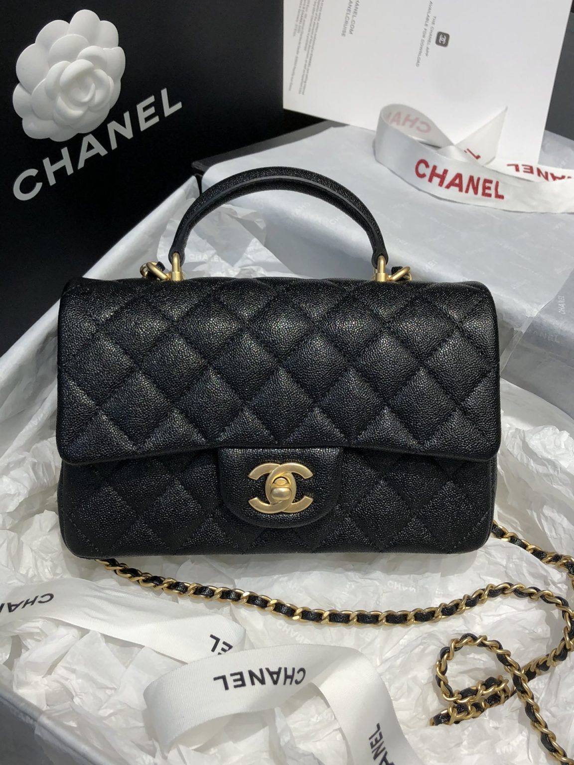 Chanel Mini Flap Bag With Top Handle Black For Women 7.8in/20cm