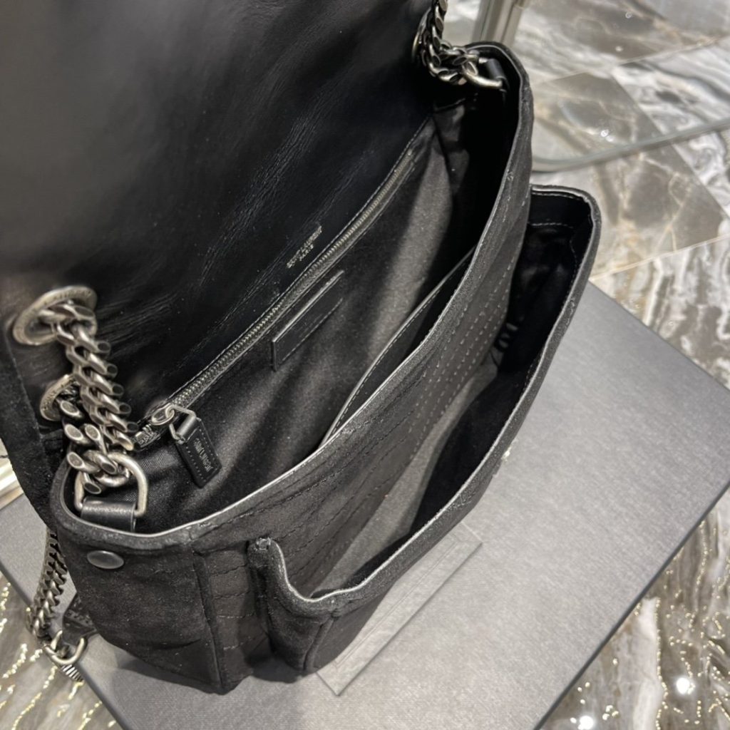 Saint Laurent Niki Medium Chain Bag Black In Crinkled With Metal Hardware For Women 11in/28cm YSL