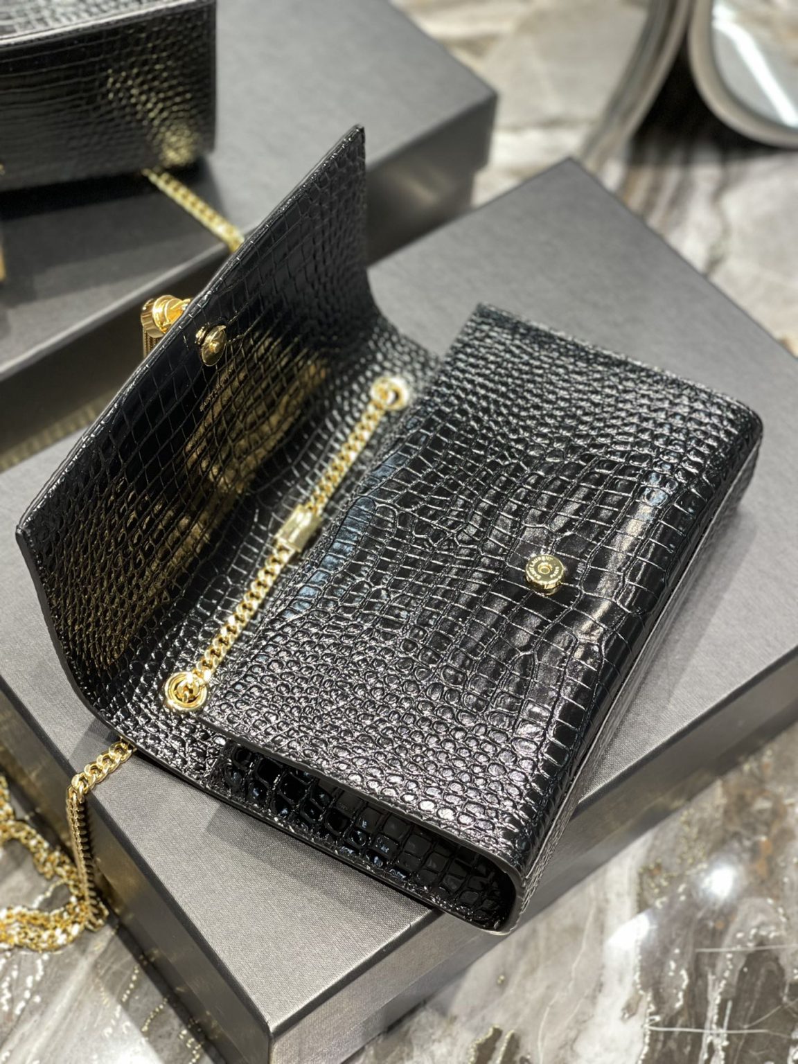 Saint Laurent Kata Medium Chain Bag Black With Tassel For Women 9.4in/24cm YSL 354119DND0J1000