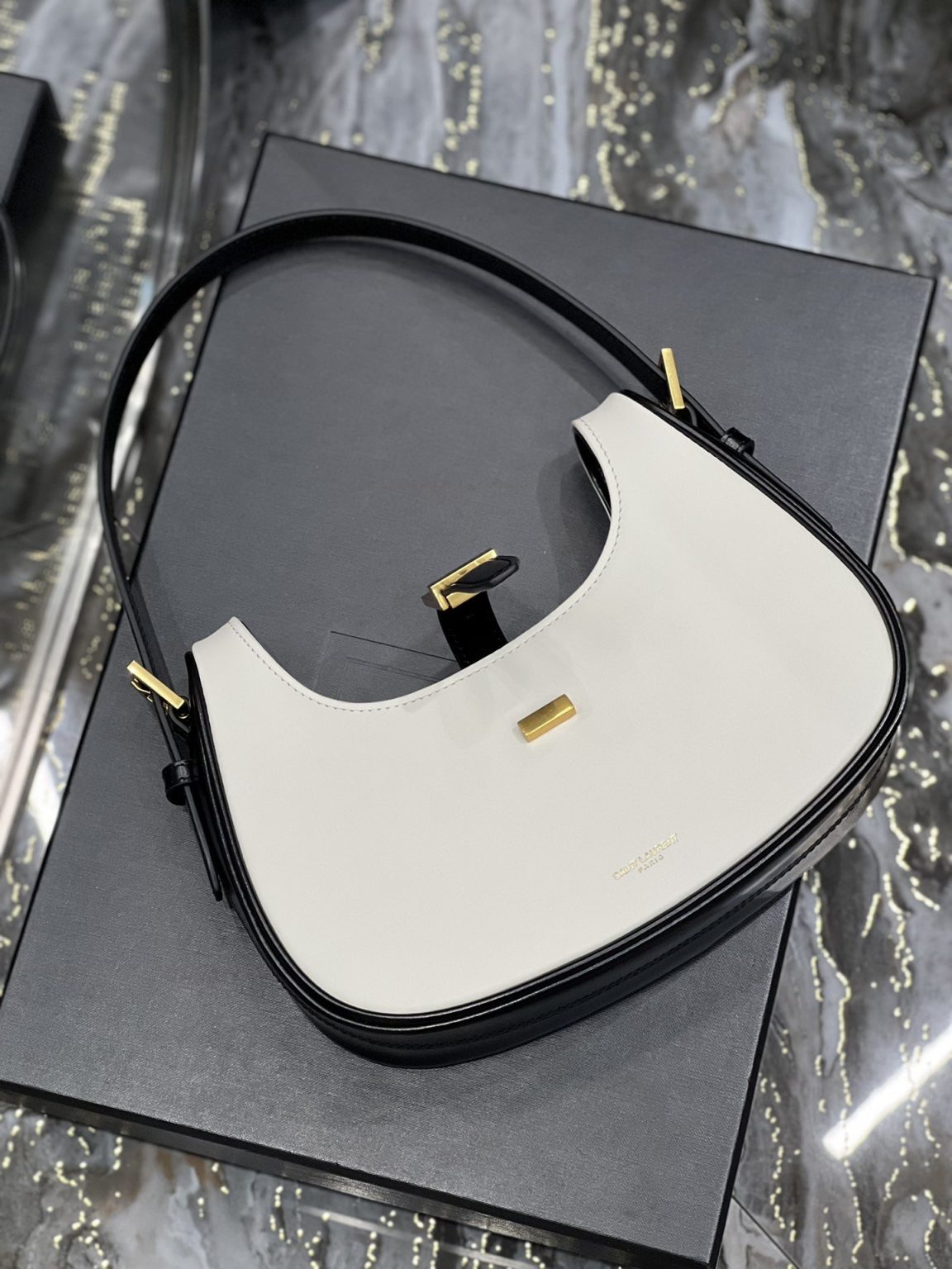 Saint Laurent Le Fermoir Hobo Bag White With Gold Hardware For Women 9.4in/24cm YSL