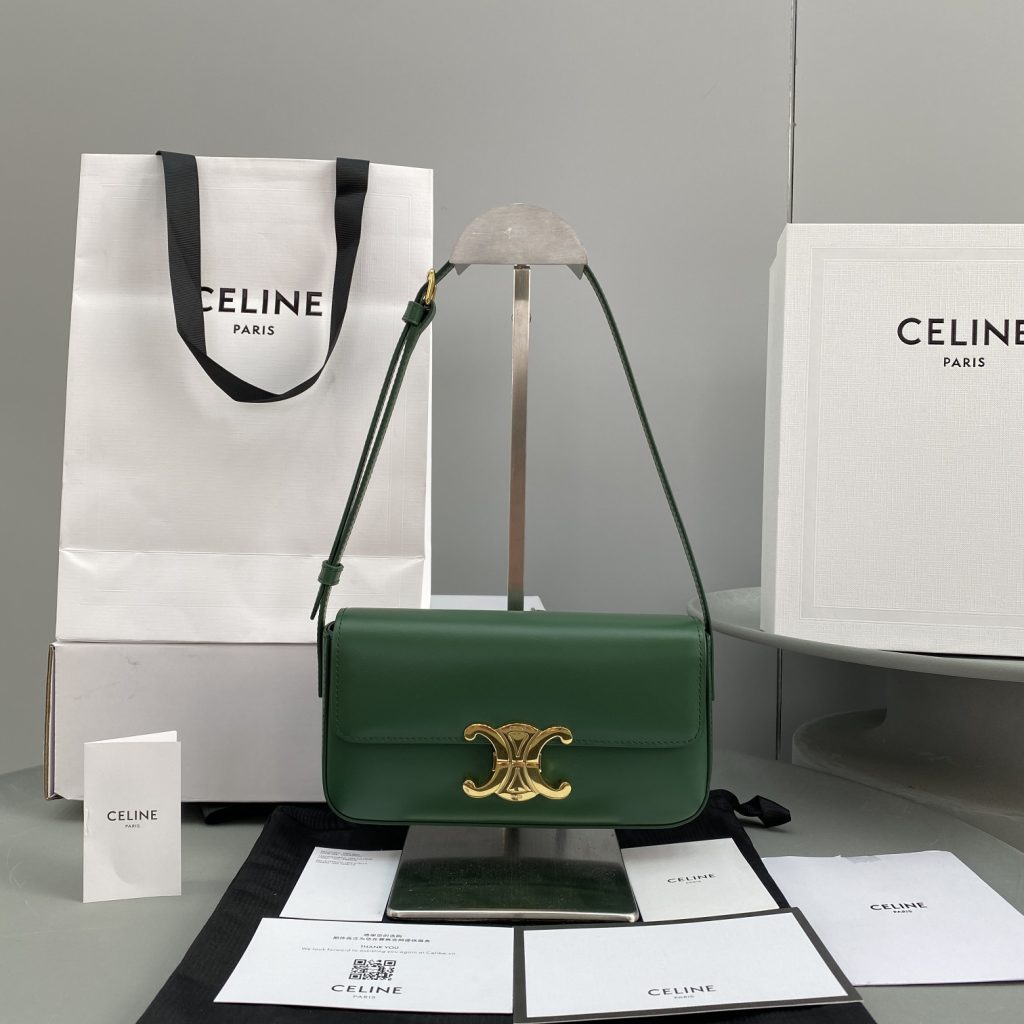 Celine Triomphe Shoulder Bag Green For Women 8in/20cm