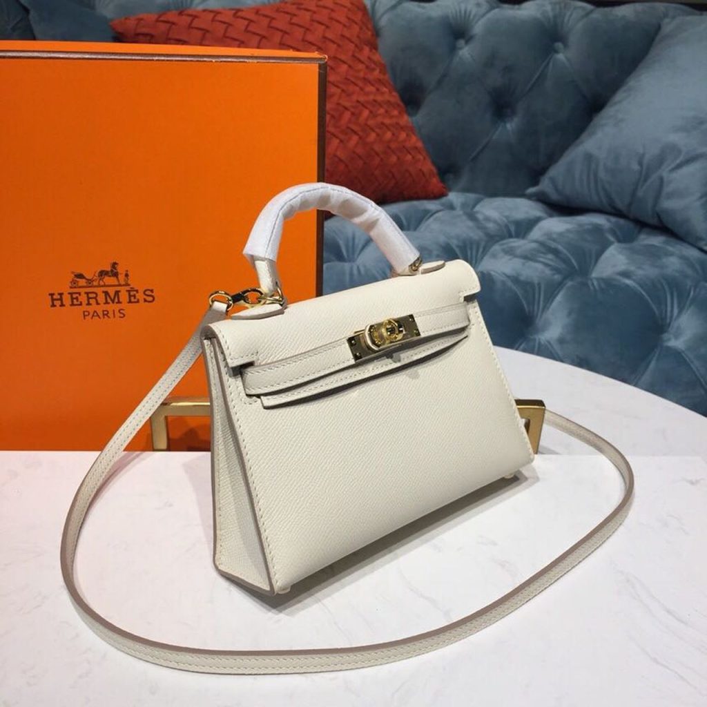 Hermes Mini Kelly White For Women Gold Toned Hardware 7.5in/19cm