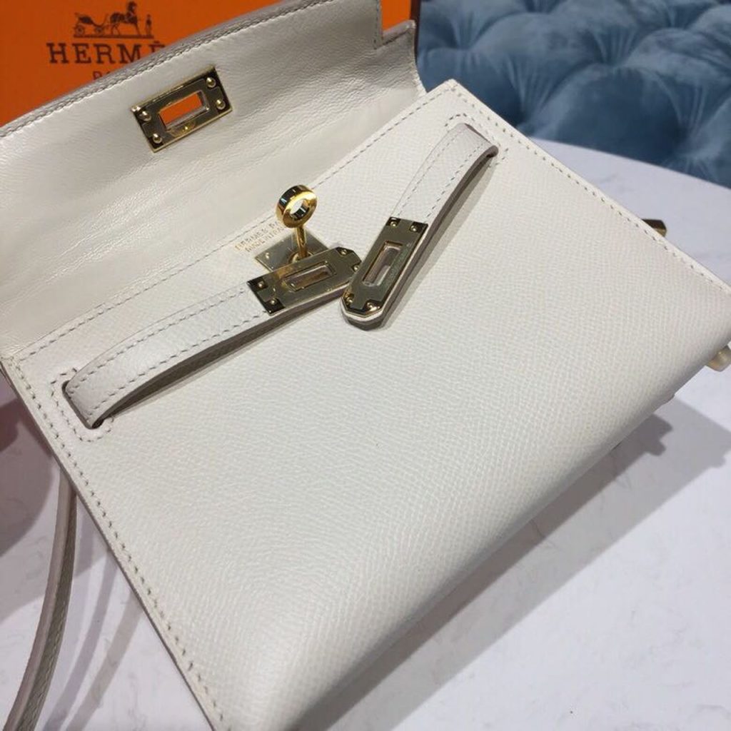 Hermes Mini Kelly White For Women Gold Toned Hardware 7.5in/19cm