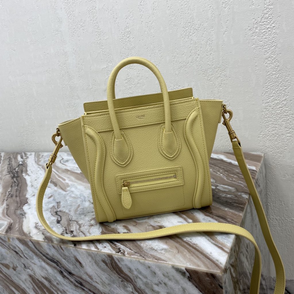 Celine Nano Luggage Bag In Drummed Yellow For Women 8in/20cm