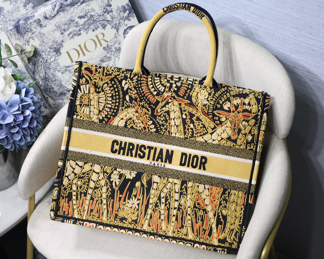 Christian Dior Large Dior Book Tote Yellow Multicolor, For Women, Women’s Handbags 16.5in/42cm CD