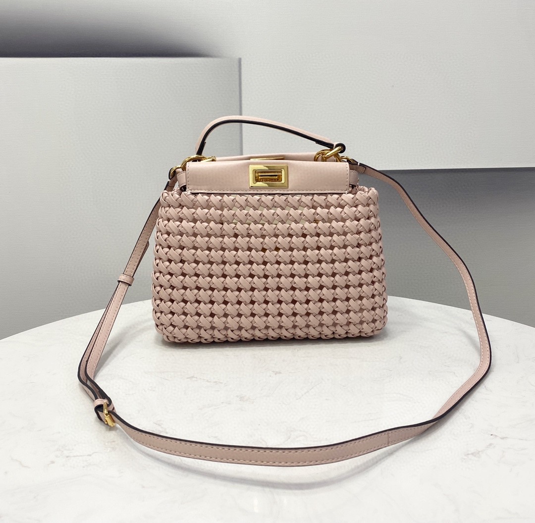 Fendi Peekaboo Mini Pale Pink Braided Bag For Woman 18cm/7in