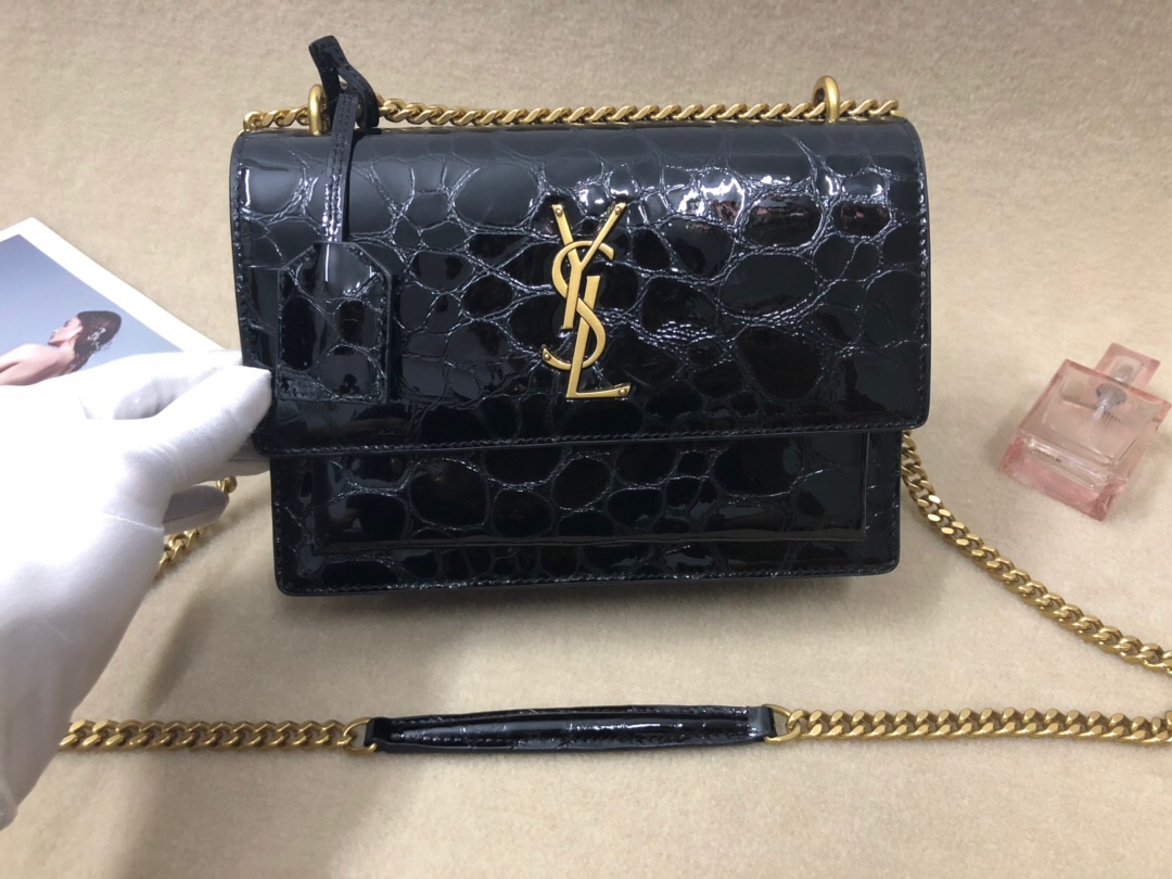 Saint Laurent Sunset Chain Wallet Black For Women 8.2in/21cm YSL