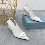 Prada Patent Sling-Back Pumps White For Women 3.5in/90mm PRD