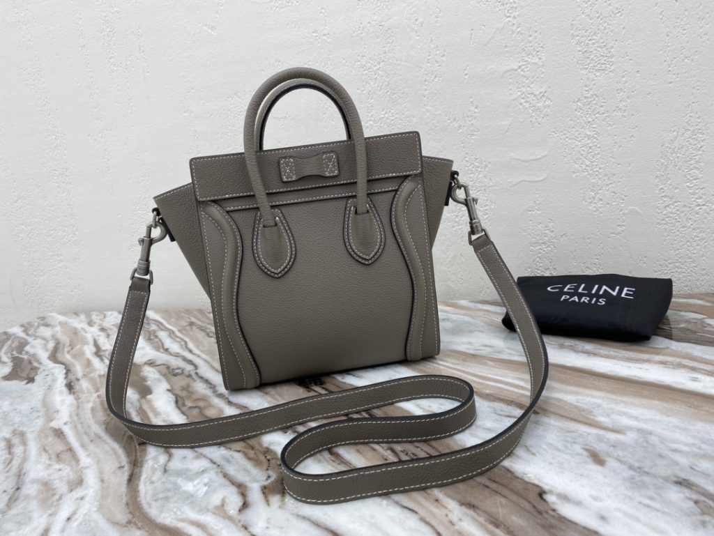 Celine Nano Luggage Bag In Drummed Brown For Women 8in/20cm