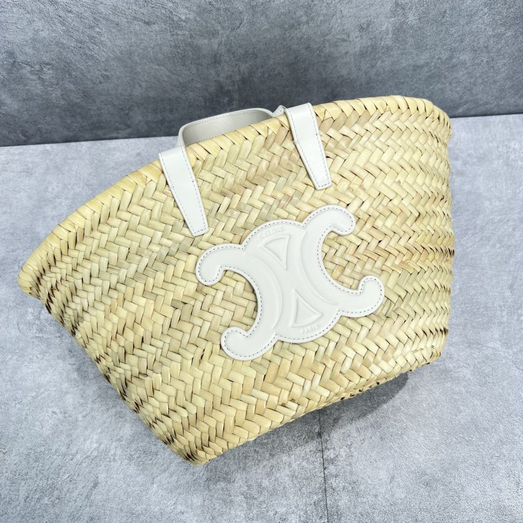 Celine Teen Triomphe Celine Classic Panier In Palm Leaves And Lizard White For Women 8in/20cm