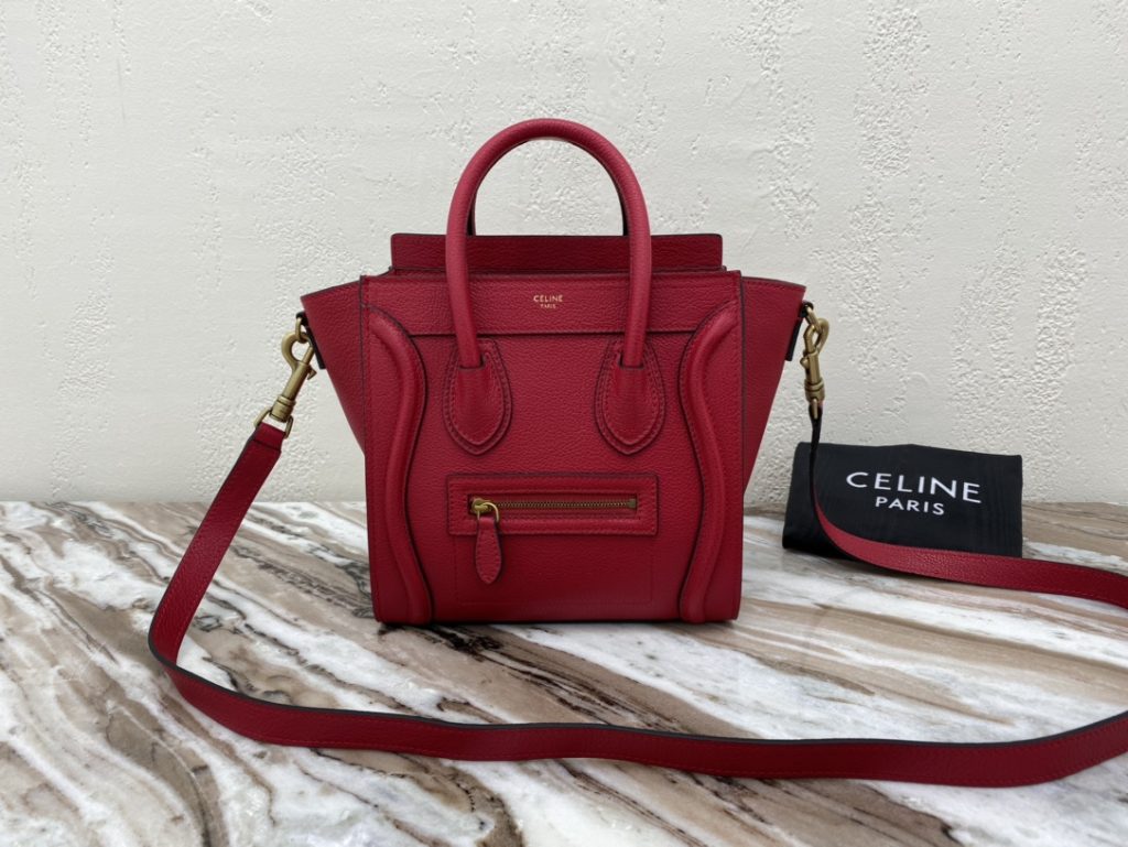 Celine Nano Luggage Bag In Drummed Red For Women 8in/20cm