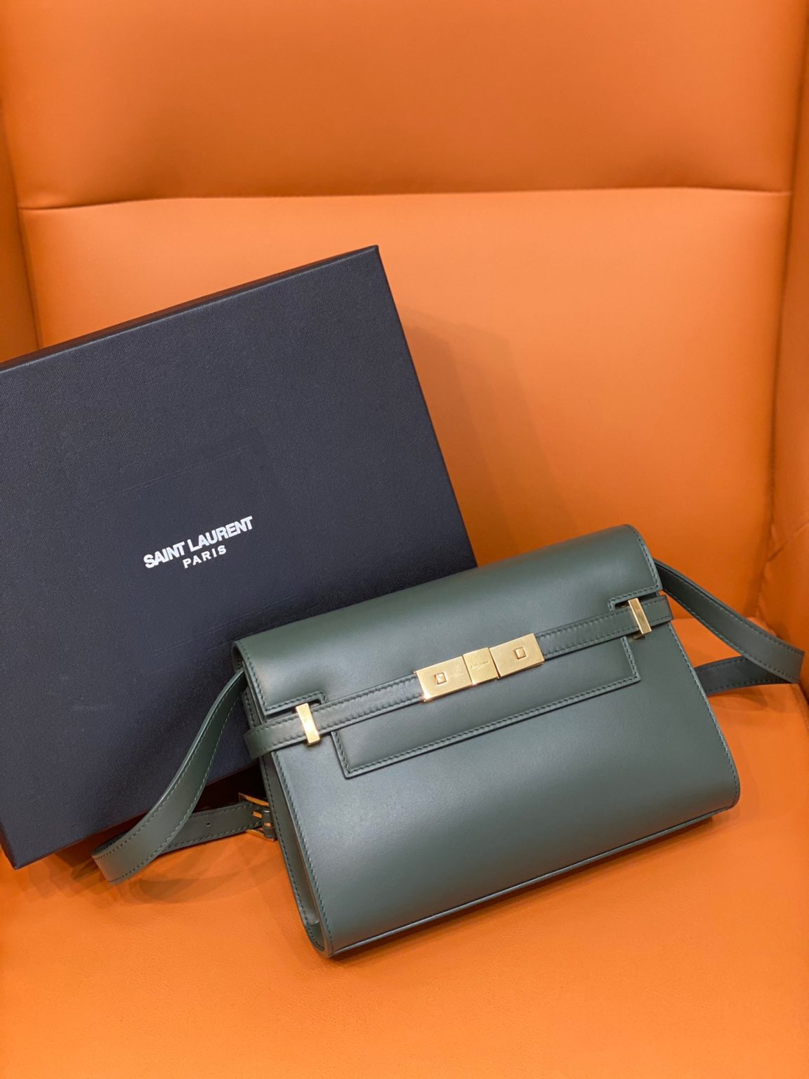 Saint Laurent Manhattan Small Shoulder Bag Dark Green For Women 9.4in/24cm YSL