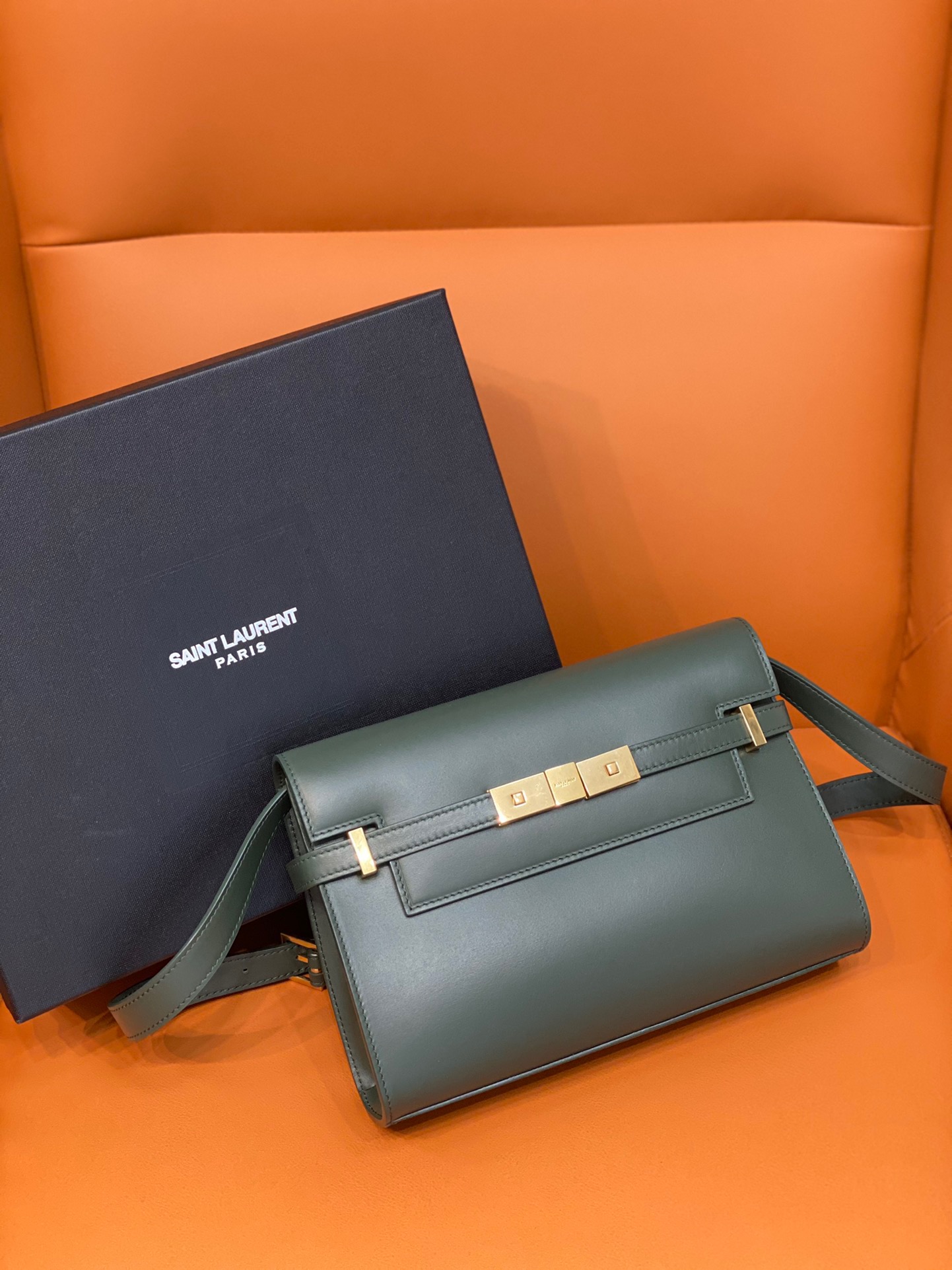 Saint Laurent Manhattan Small Shoulder Bag Dark Green For Women 9.4in/24cm YSL