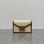 Celine Wallet On Chain Triomphe In Textile Natural / Tan For Women 7in/19cm 10J972DB2.02NT