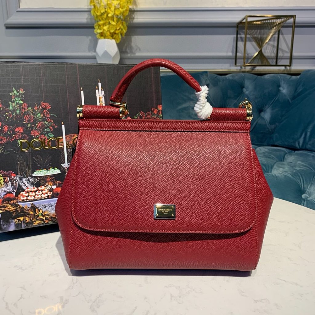 Dolce & Gabbana Small Sicily Bag In Dauphine Red For Women 7.5in/19cm DG