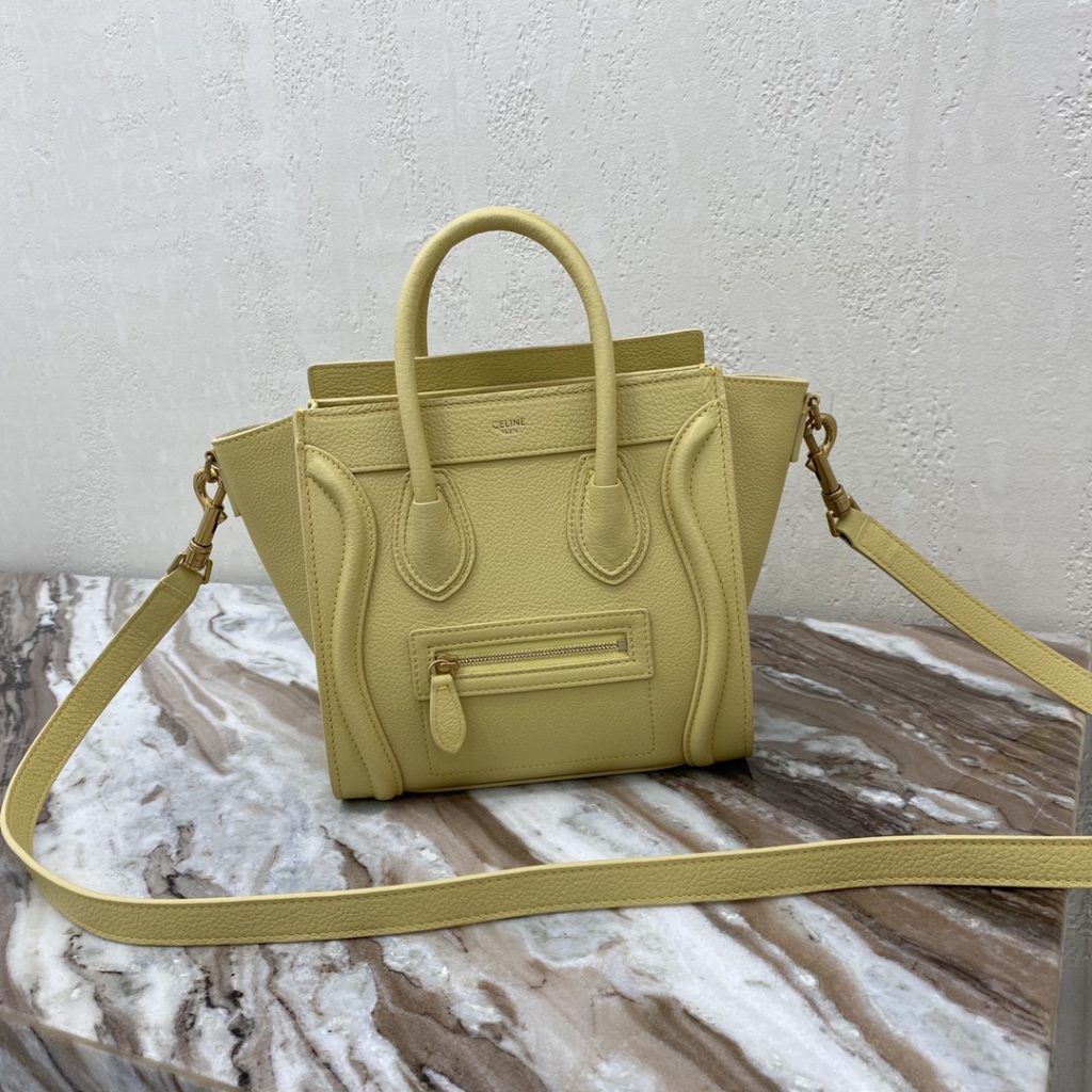 Celine Nano Luggage Bag In Drummed Yellow For Women 8in/20cm