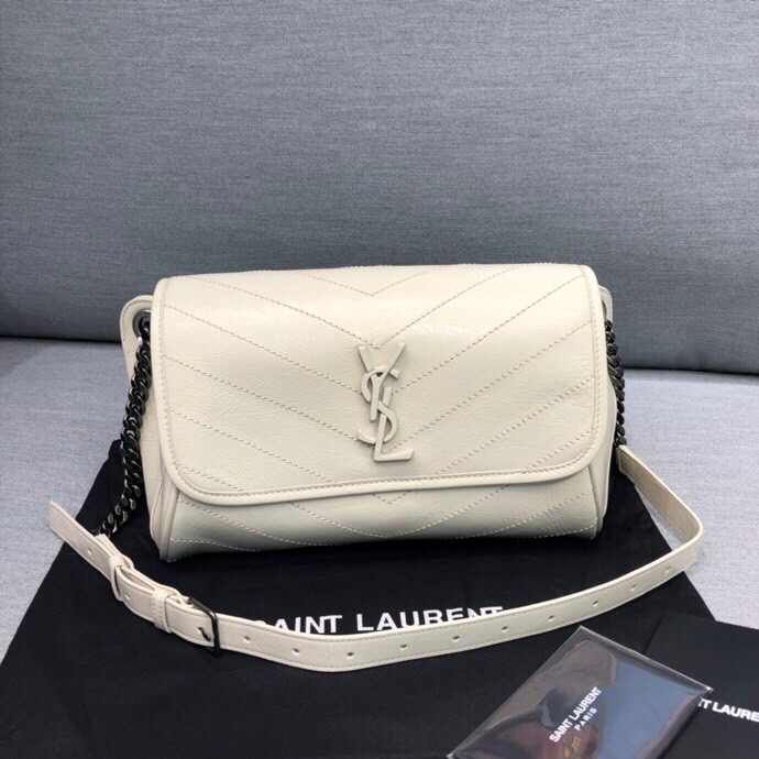 Saint Laurent Niki Medium Crinkled Shoulder Bag White For Women 11in/28cm YSL