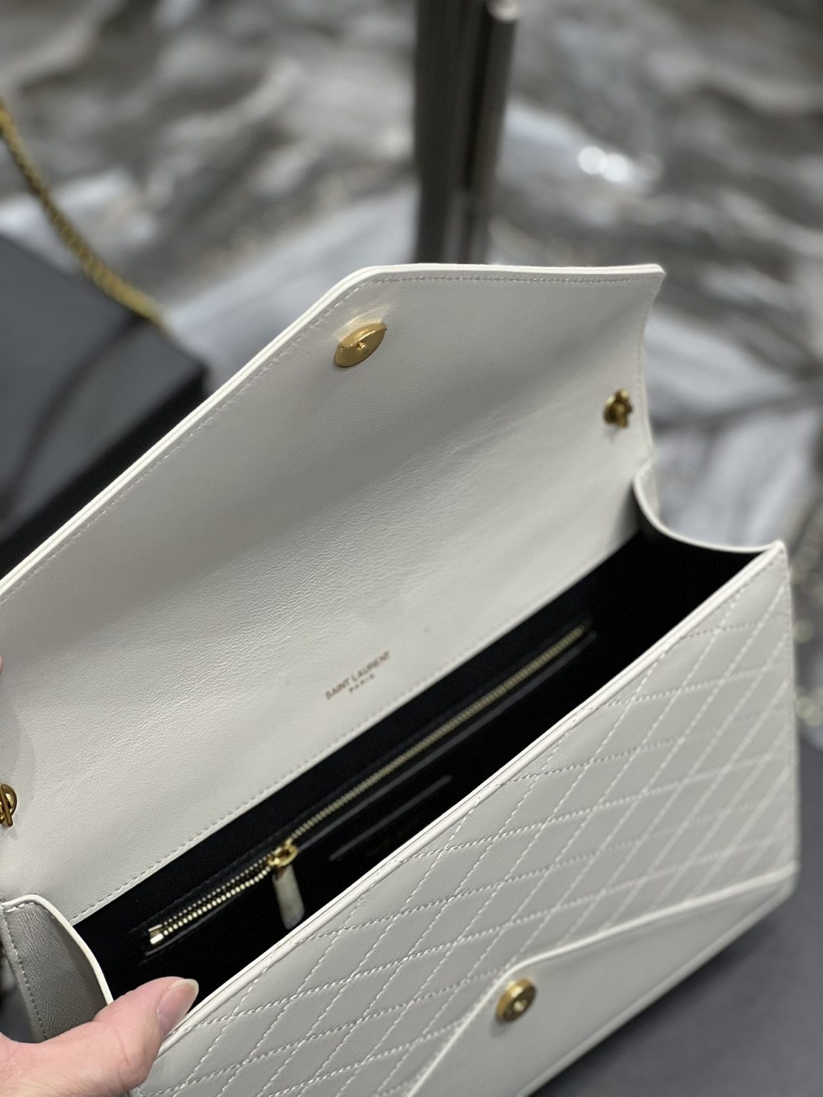 Saint Laurent Gaby Chain Bag White With Gold Hardware For Women 10.4in/27cm YSL