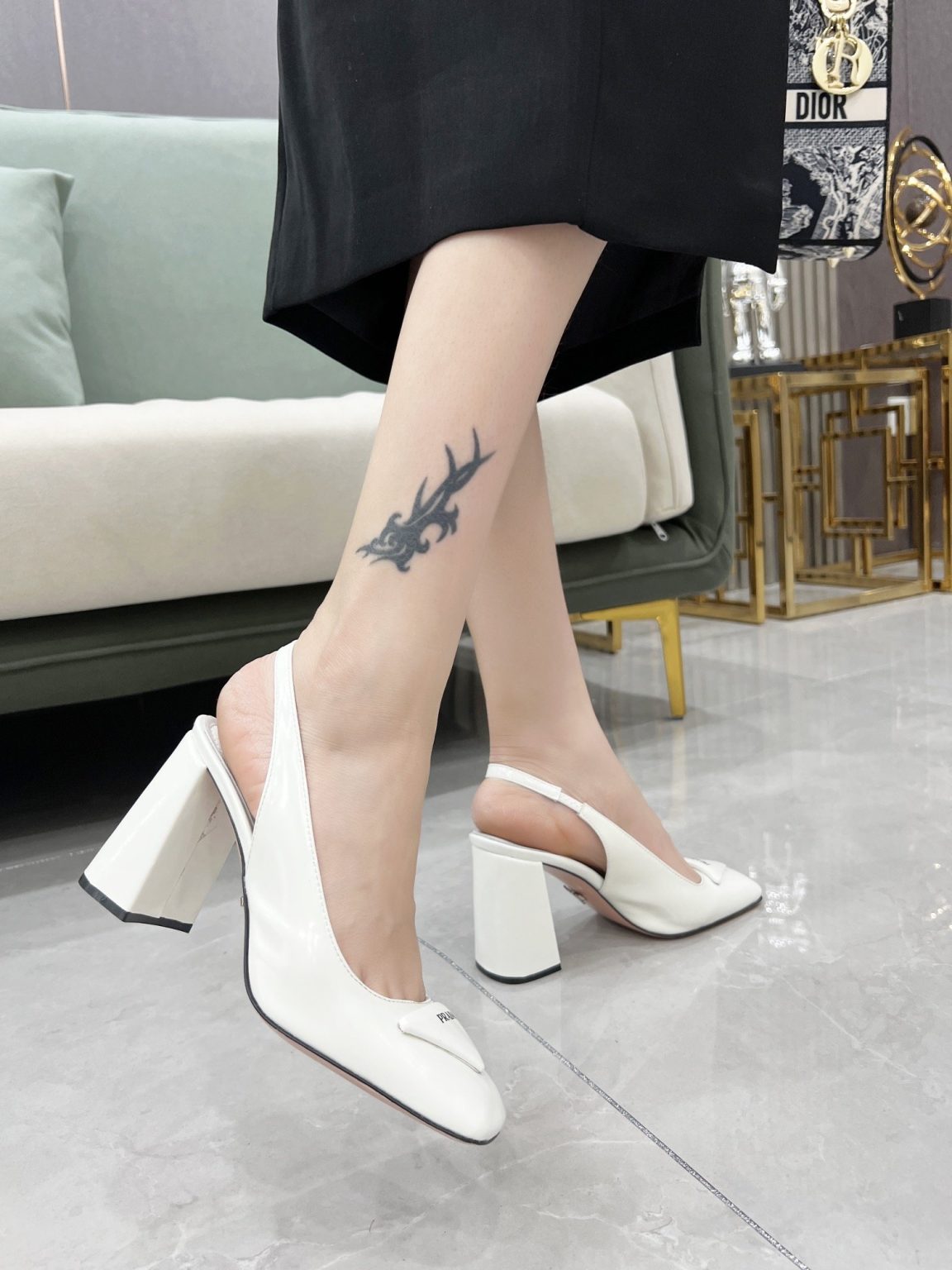 Prada Patent Sling-Back Pumps White For Women 3.5in/90mm PRD