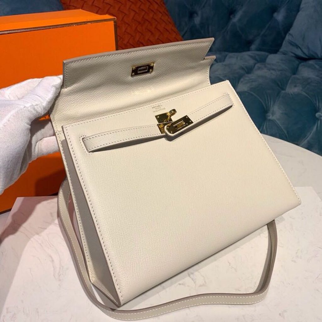 Hermes Kelly Craie For Women Gold Toned Hardware 10in/25cm