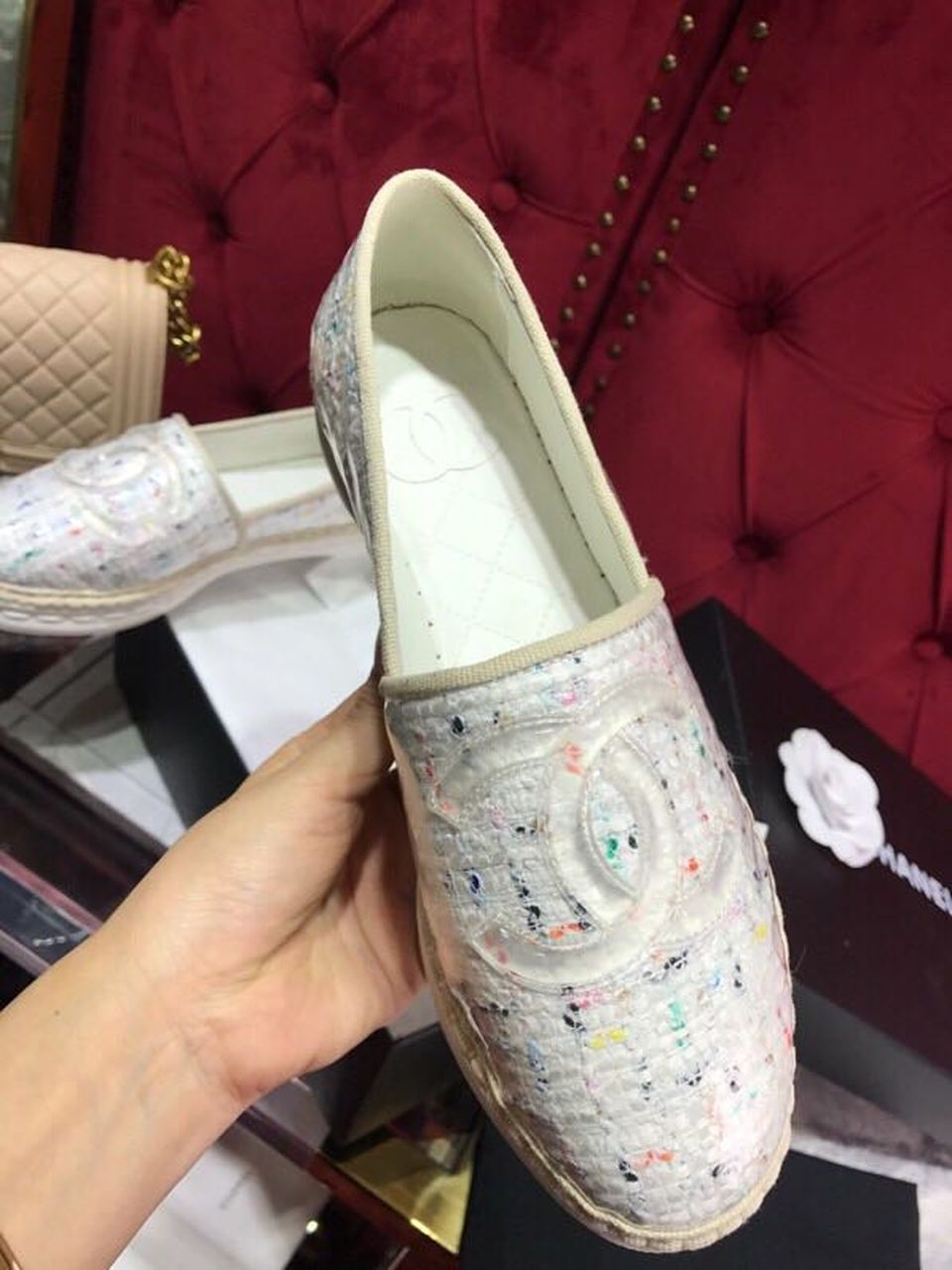 Chanel Tweed/PVC CC Logo Espadrilles White For Women, Women’s Shoes