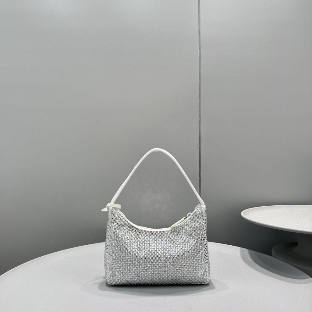 Prada Satin Mini-Bag With Crystals White For Women, Women’s Bags 8.6in/22cm 1BC515_2AWL_F0009_V_OOO