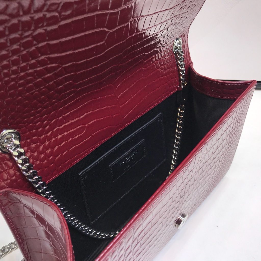 Saint Laurent Kate Medium Chain Bag With Tassel In Shiny-Embossed Burgundy For Women 9.4in/24cm