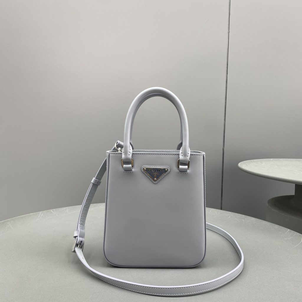 Prada Small Brushed Tote Grey For Women, Women’s Bags 6.9in/18cm