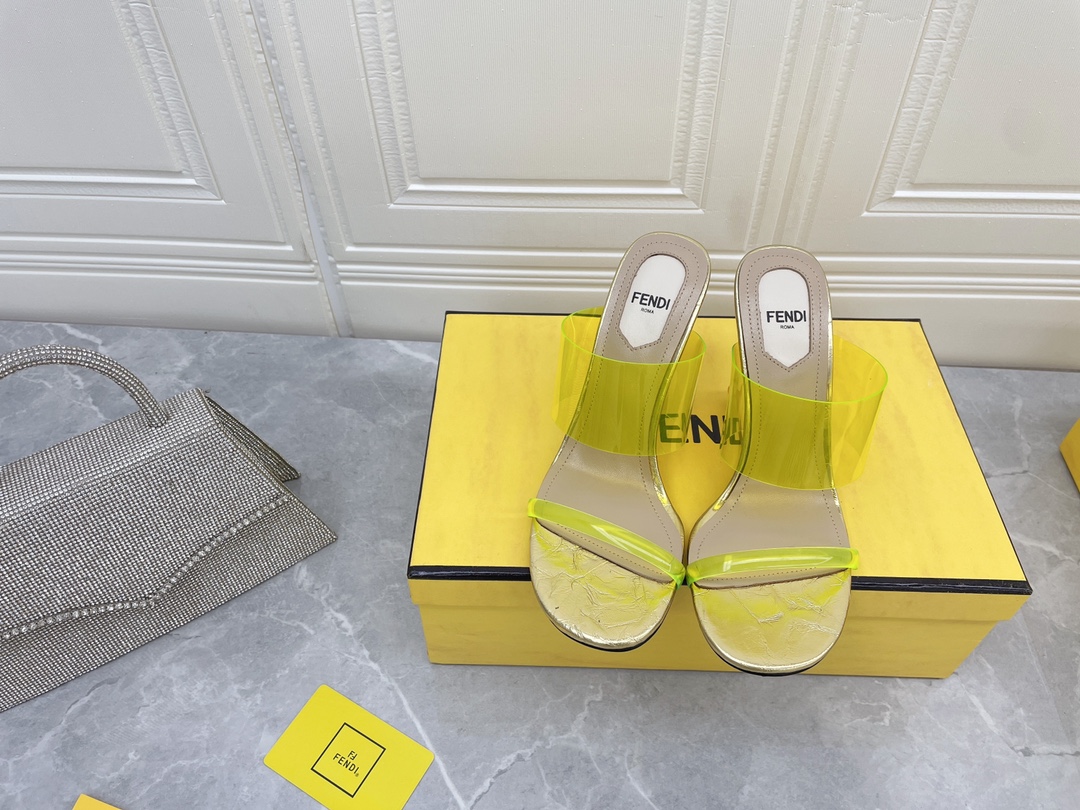 Fendi First Yellow Transparent High-Heeled Sandals For Women