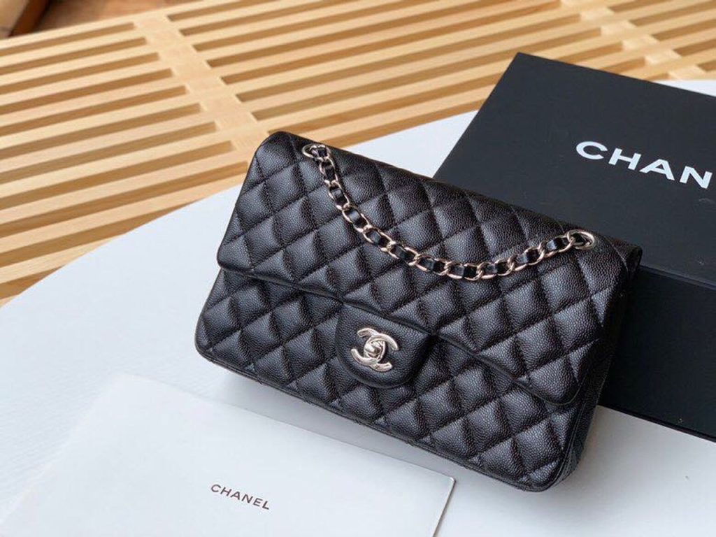 Special Set Chanel Classic: Bag Handbag Silver Hardware + Wallet Card Holder Silver Tone Hardware