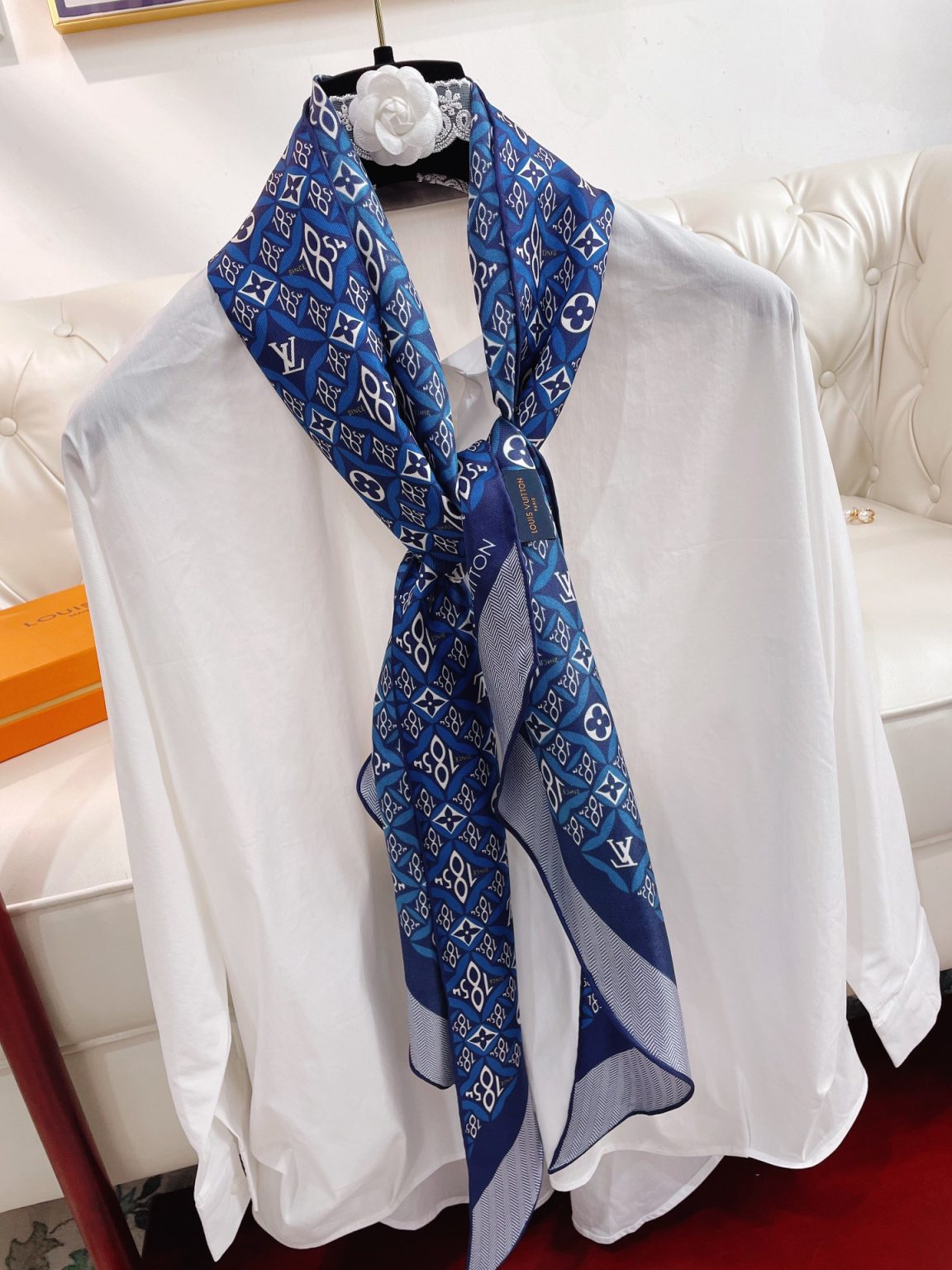 Louis Vuitton Monogram Pattern Blue Scarf 175cm/69in