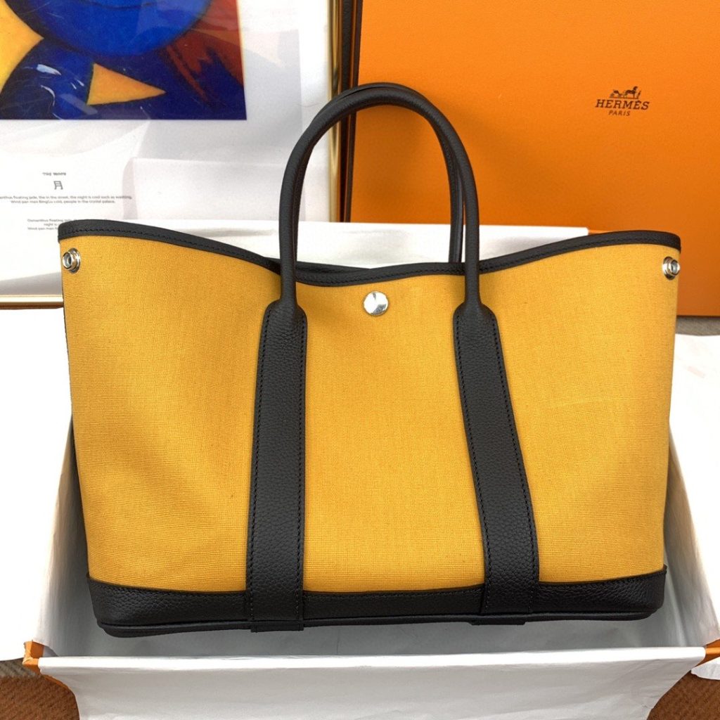 Hermes Garden Party 36 Canvas Tote Bag Yellow/Black For Women, Women’s Handbags, Shoulder Bags 14.2in/36cm