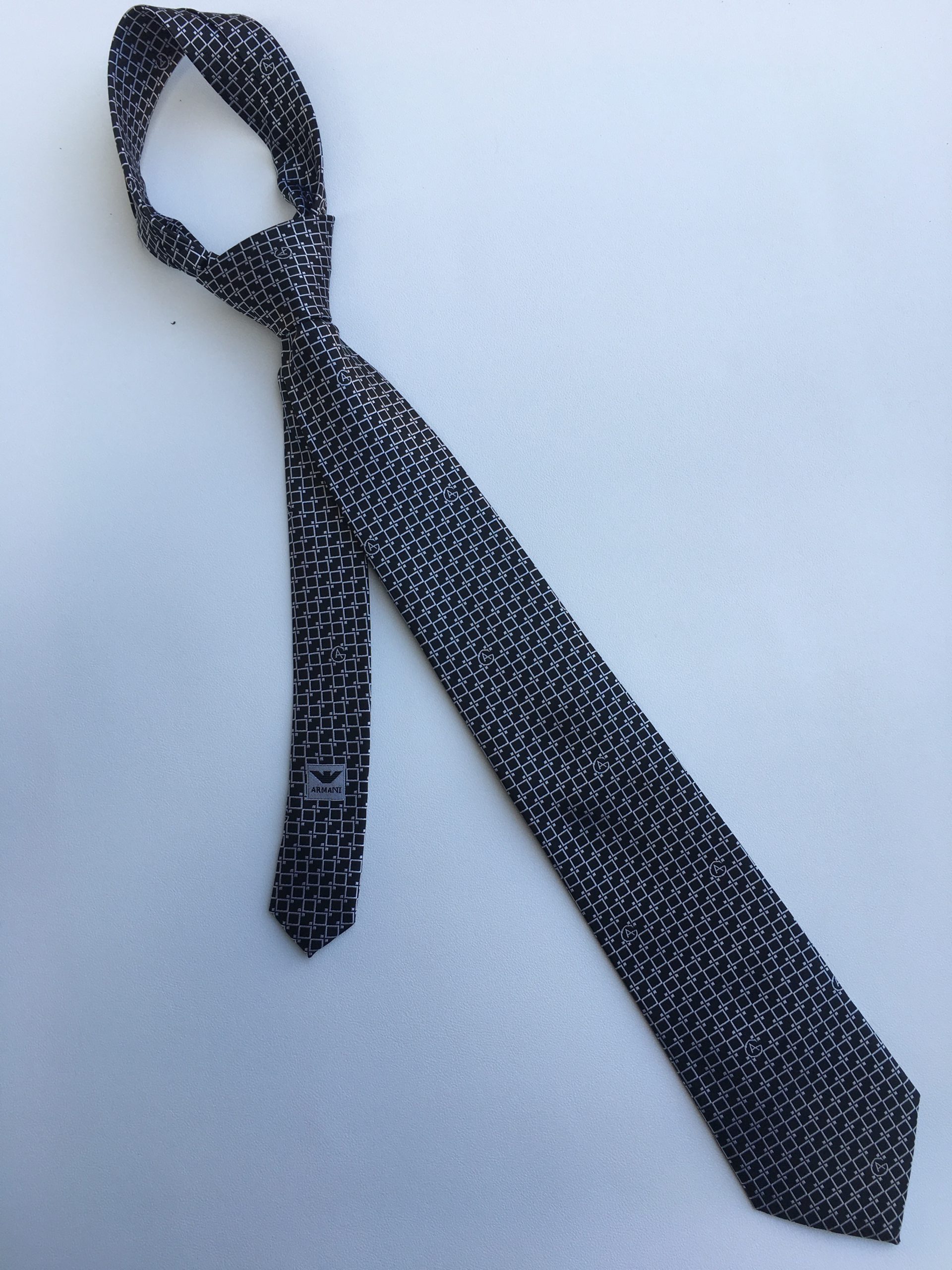 Armani Silk Tie With Geometric Motif Black Armani Men Tie