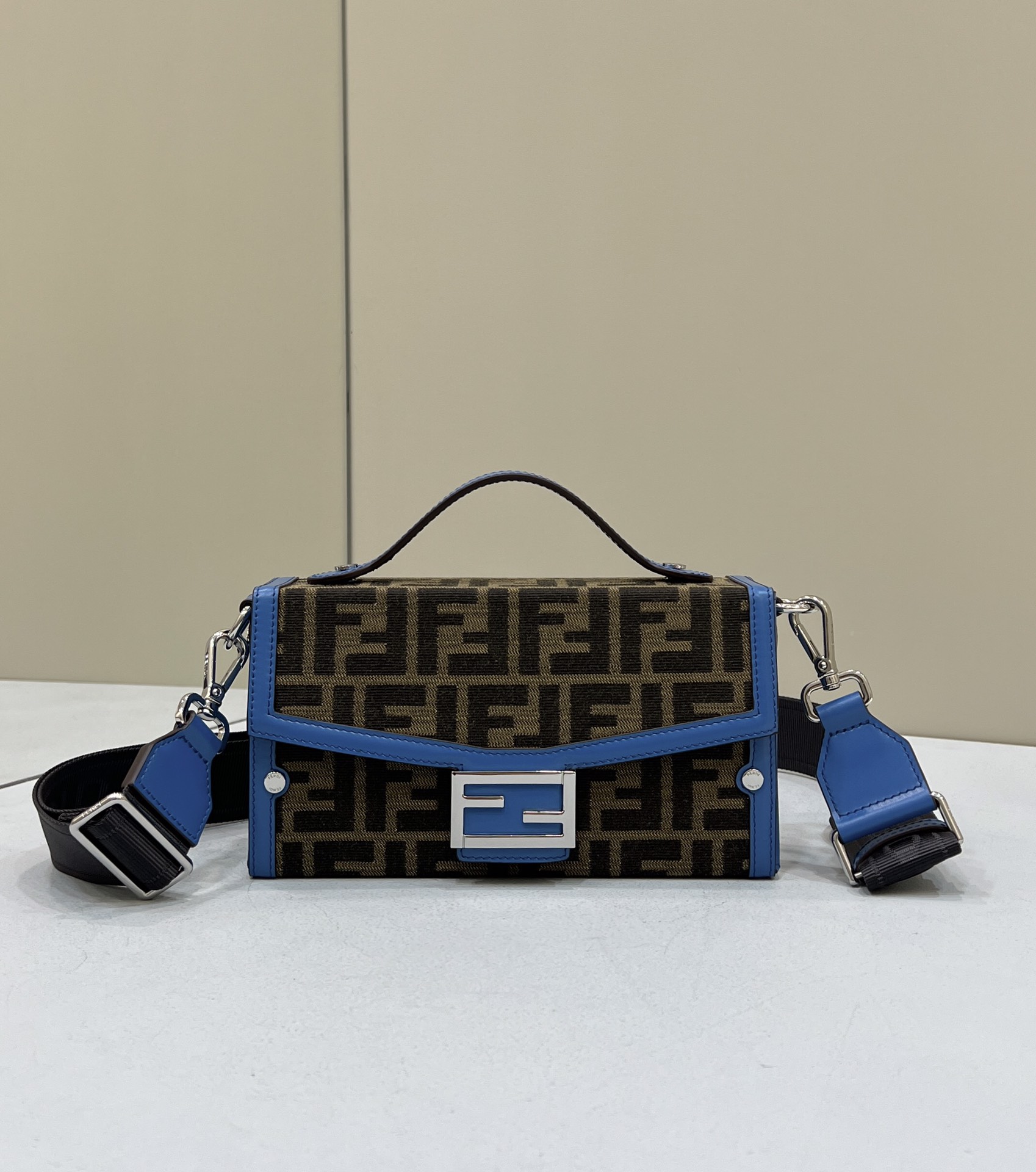 Fendi Mon Baguette Soft Trunk Brown and Blue Bag For Woman 21.5cm/8.5in